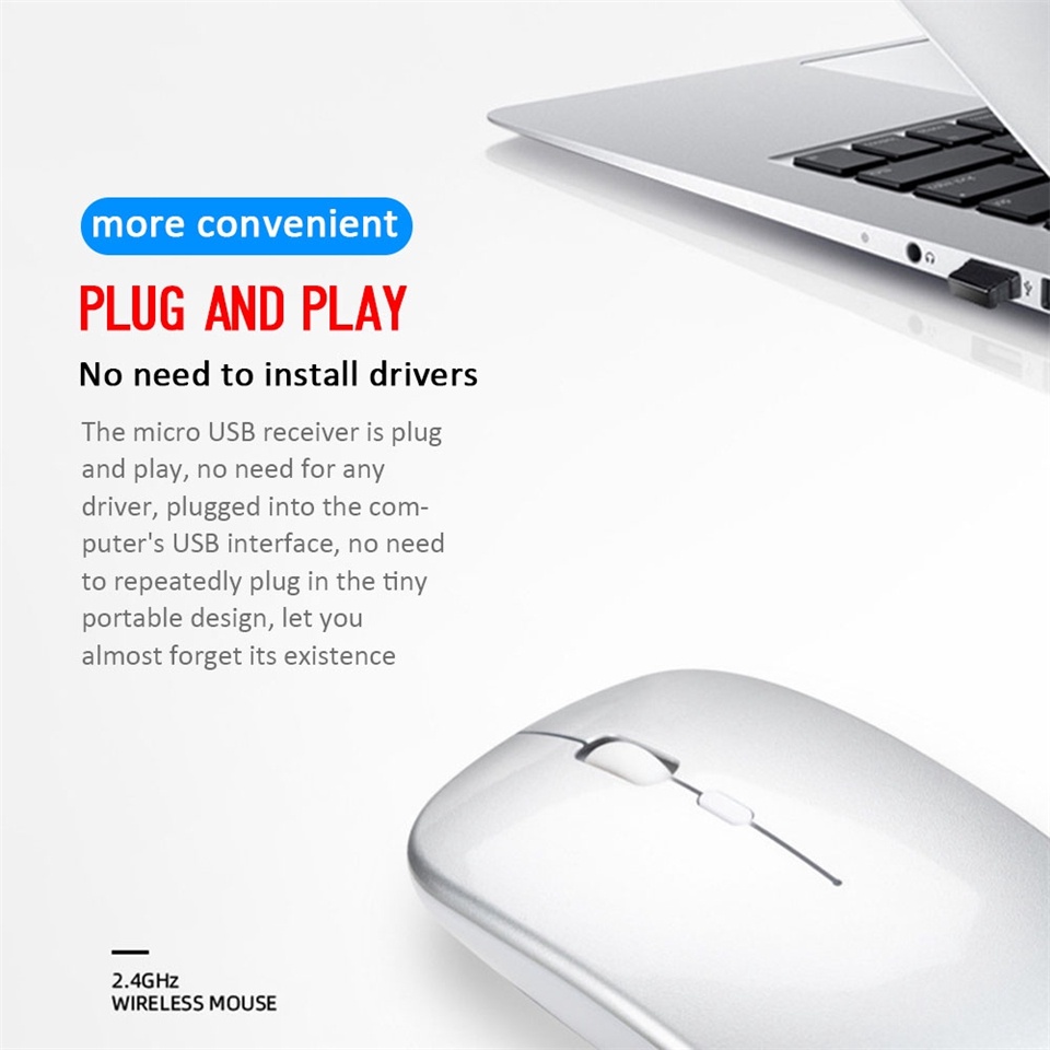 Chuột Không Dây Bluetooth 2.4GHz Có Thể Sạc Lại Cho PC / Laptop / Điện Thoại / Máy Tính Bảng