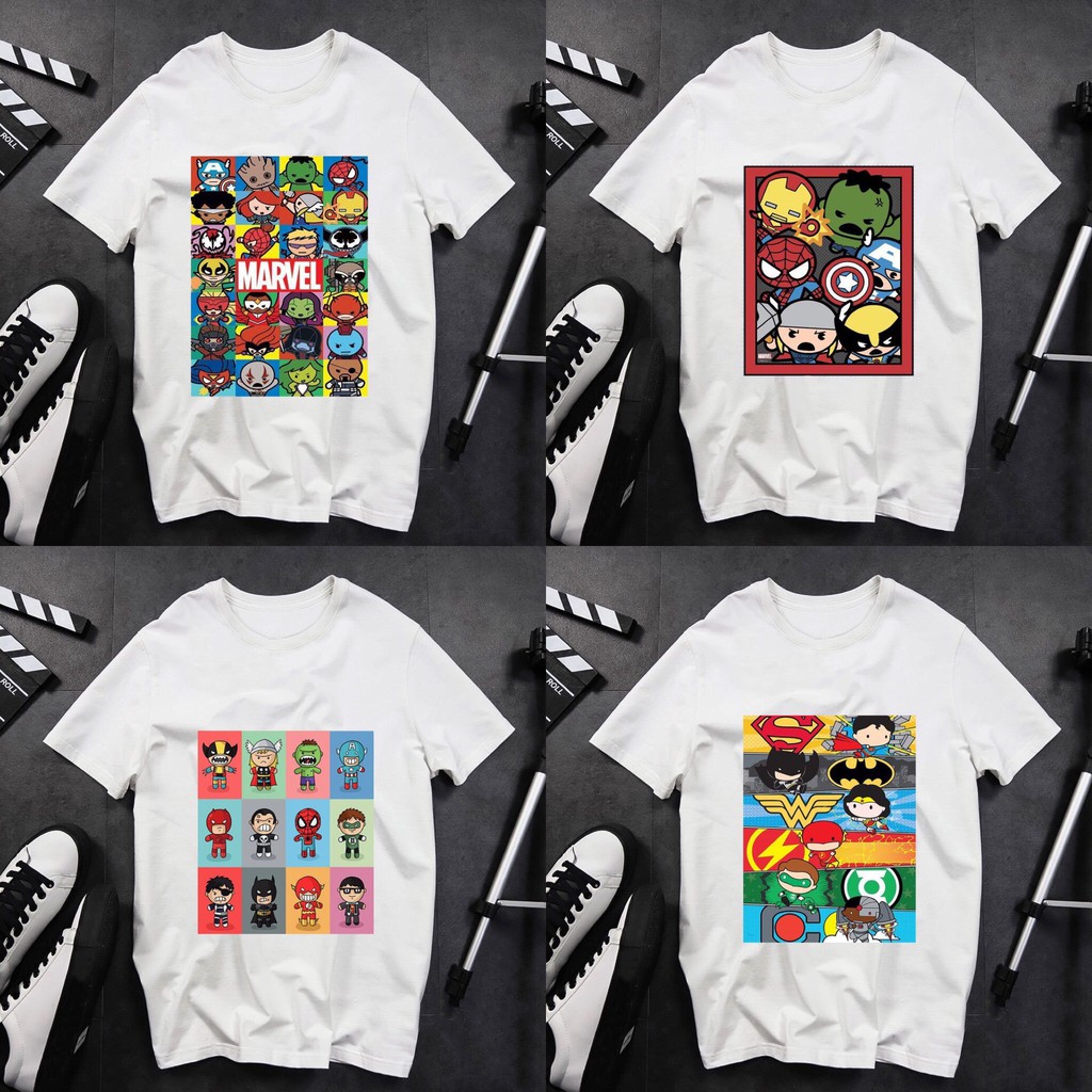 Áo thun unisex nam nữ in hình chibi các siêu anh hùng MARVEL DC nhiều mẫu chất vải cotton mềm mịn