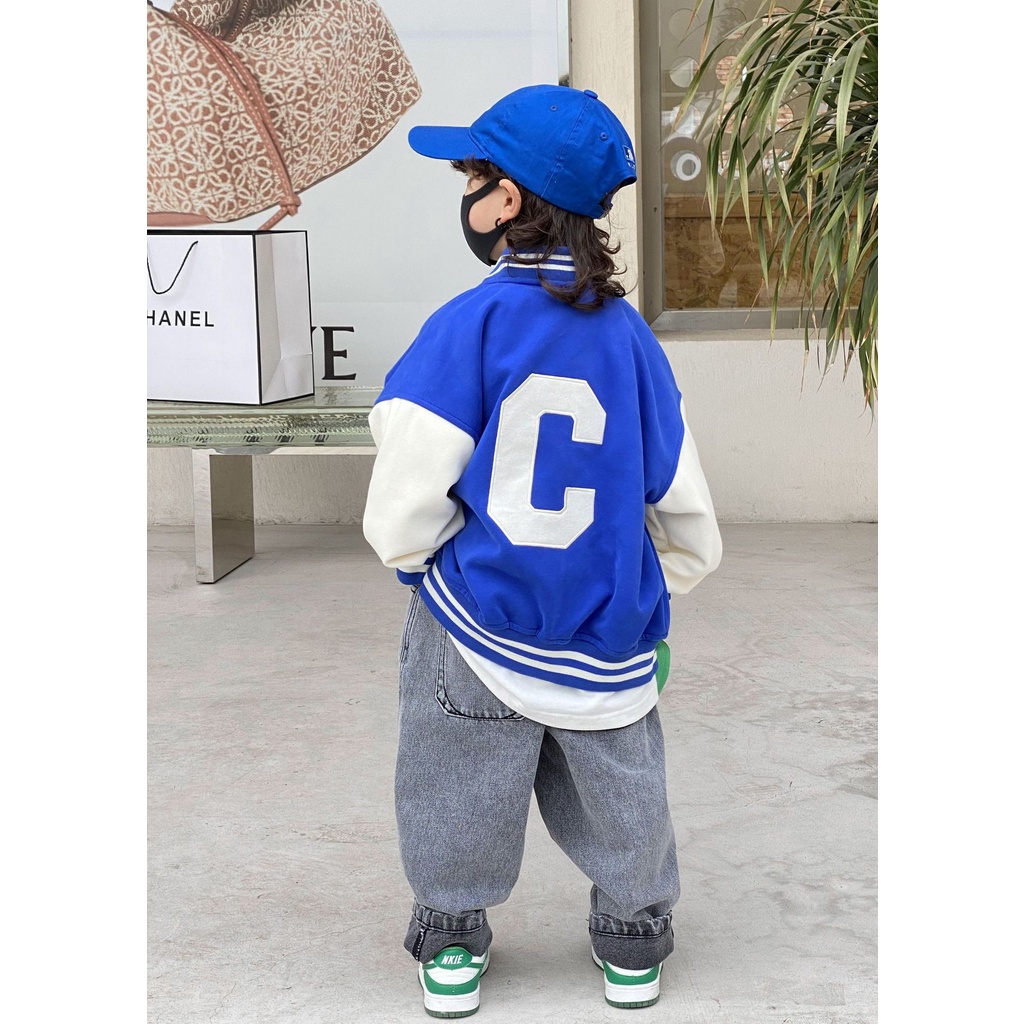 A123- Áo khoác bomber bé trai chữ C size 90 -140, quần áo trẻ em thu đông cao cấp