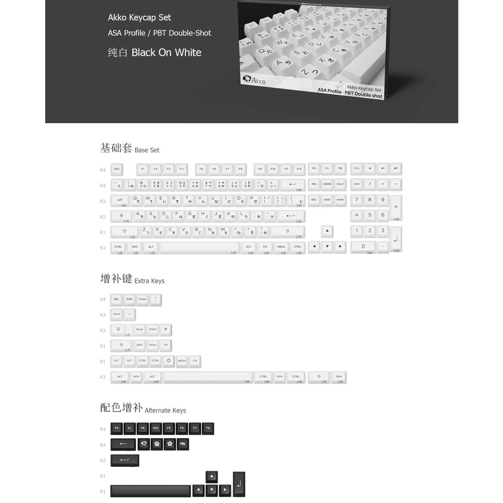 Bộ nút bàn phím cơ AKKO Keycap Black on White / White on Black BoW