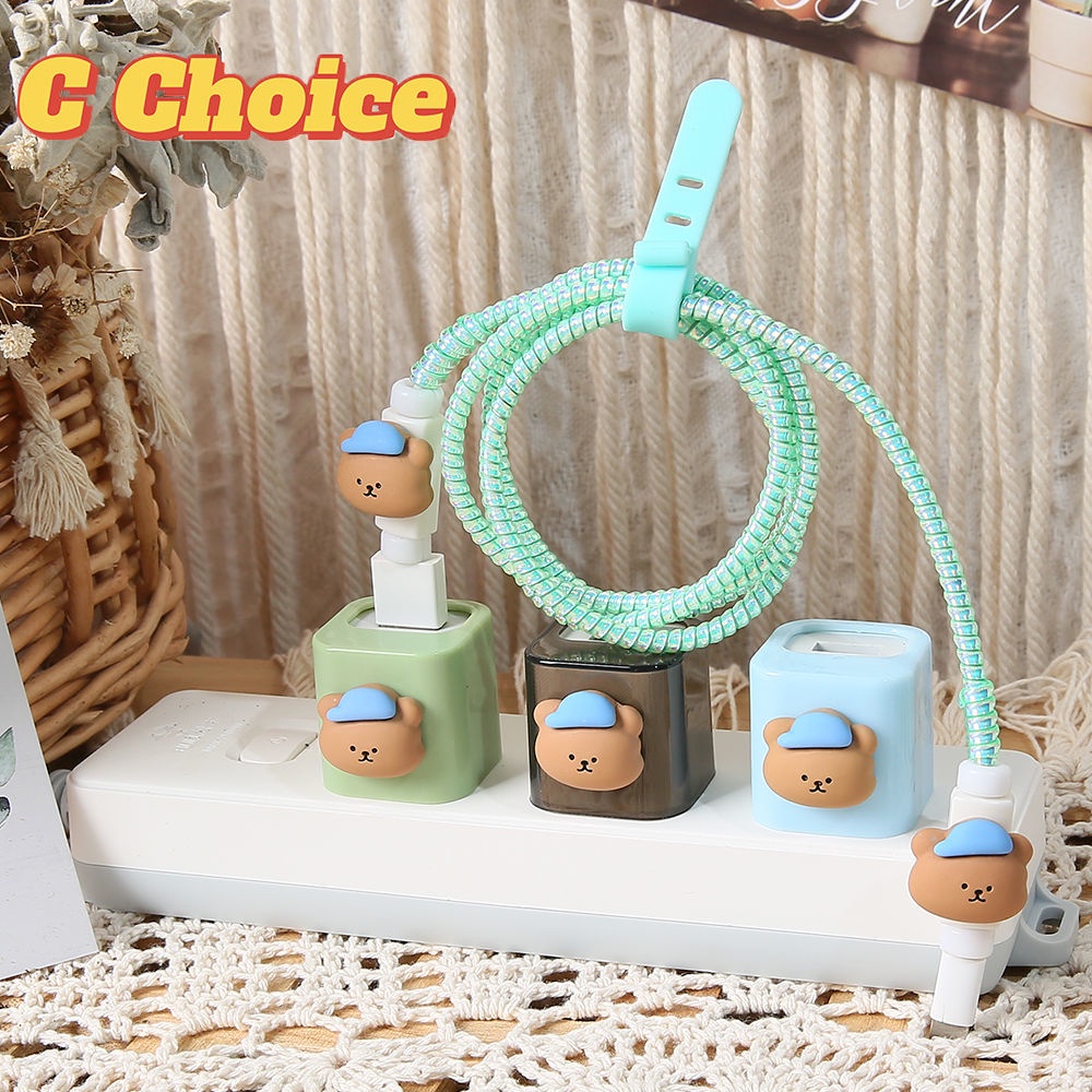 Phụ Kiện Bảo Vệ Đầu Sạc 5W 18w 20W Hình Gấu Xinh Xắn Cho compatible for iPhone 6plus 7 8 11 12 13 pro max xs xr