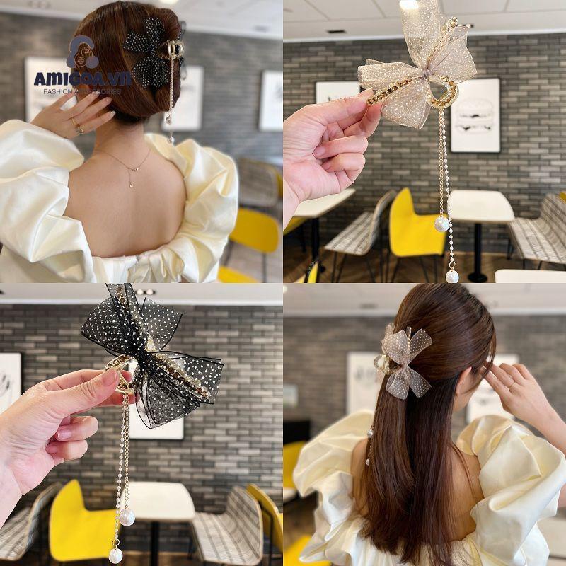 ✨✨Kẹp Tóc Hình Nơ Tua Rua Đính Ngọc Trai Thời Trang Cho Nữ