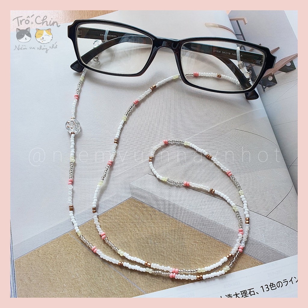 [HANDMADE] Dây đeo khẩu trang Dây đeo kính CLOUD PINK hồng trắng - Gắn charm tên cho từng cá nhân