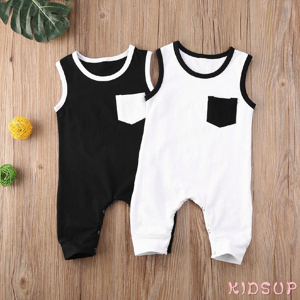 Bộ Áo Liền Quần Sát Nách Vải Cotton Màu Trơn Thời Trang Mùa Hè Cho Bé Trai