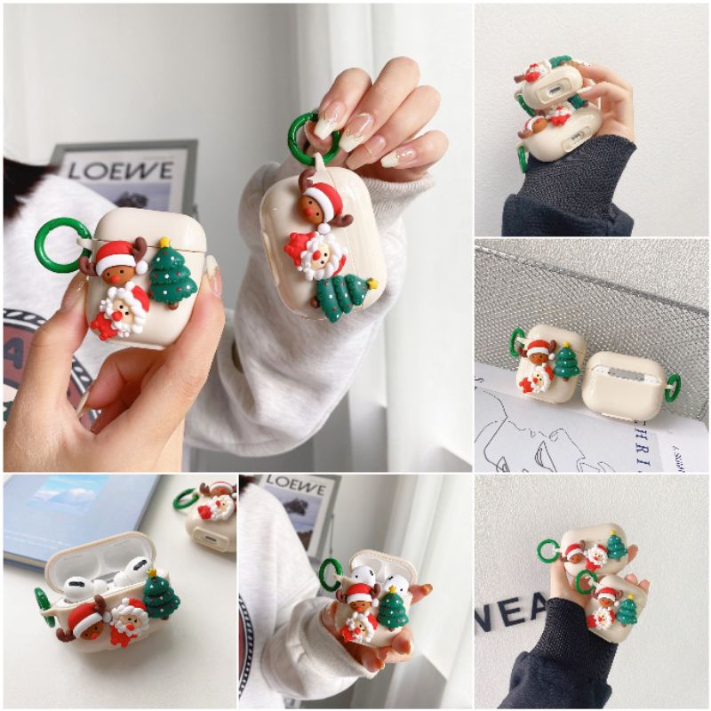 Case bảo vệ Airpods Pro/1/2 quà tặng giáng sinh icing ông già noel cây thông màu trắng be