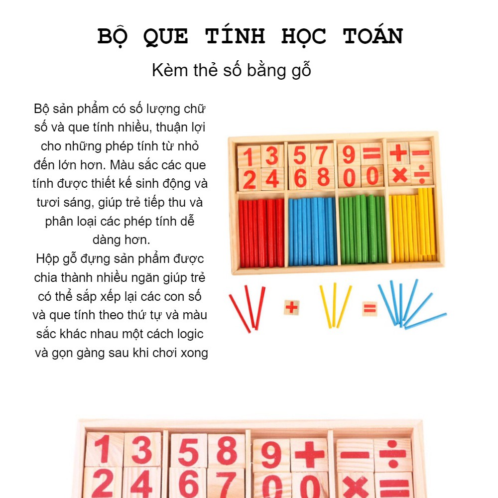 Bộ que tính học toán kèm thẻ số bằng gỗ - Đồ chơi gỗ Baby Toys 024- dochoigo024