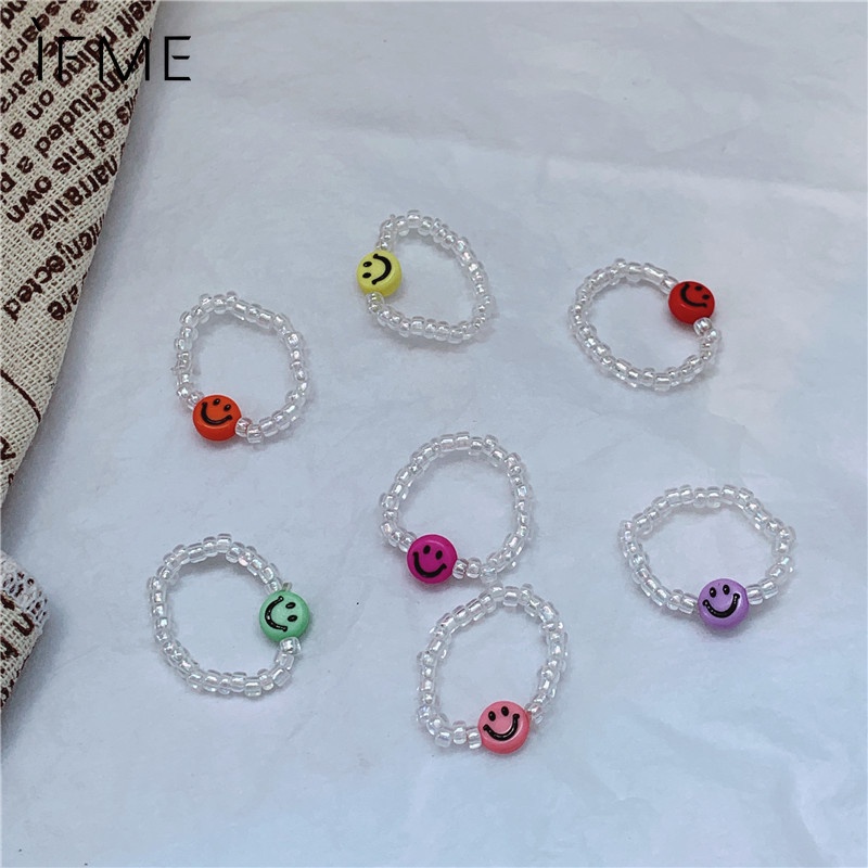 IF ME Nhẫn co giãn hình mặt cười dễ thương thời trang dành cho nữ