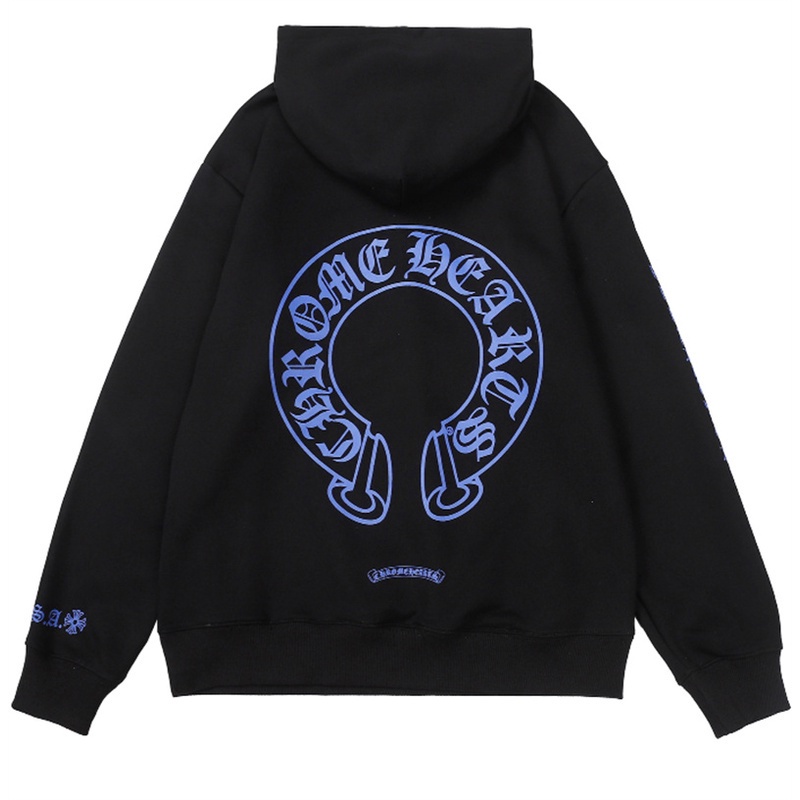 Áo Hoodie Thể Thao Plus Size Tay Dài In Hình Móng Ngựa Màu Xanh Dương Chrome Hearts Dành Cho Nam Và Nữ