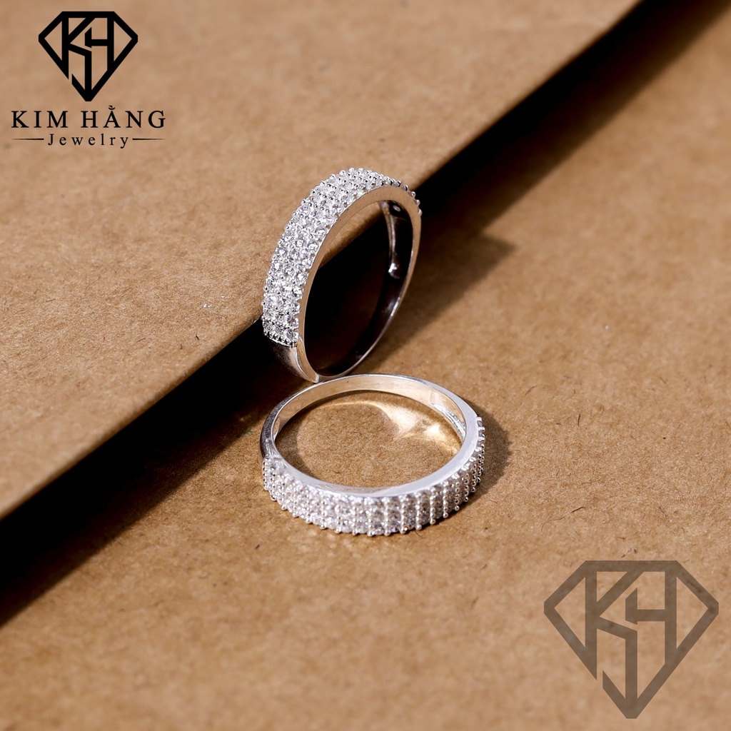 Nhẫn BẠC Unisex Đính Đá Tấm Một Nửa