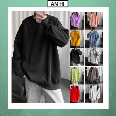 Sweater 💚𝗙𝗥𝗘𝗘𝗦𝗛𝗜𝗣💚áo thun nam tay dài dày trơn freesize form dáng rộng unisex nỉ bông dày dặn ấm áp mùa đôngq
