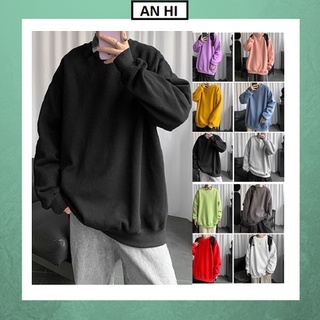 Sweater 💚𝗙𝗥𝗘𝗘𝗦𝗛𝗜𝗣💚áo thun nam tay dài dày trơn freesize form dáng rộng unisex nỉ bông dày dặn ấm áp mùa đôngq