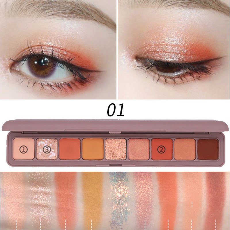 9g Bảng phấn mắt PFFEE 9 màu lì/nhũ kết hợp trang điểm chống nước lâu trôi