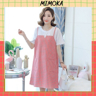 Đầm bầu xinh Mimoka MVB16 váy bầu thiết kế cao cấp dáng xuông có túi kẻ caro