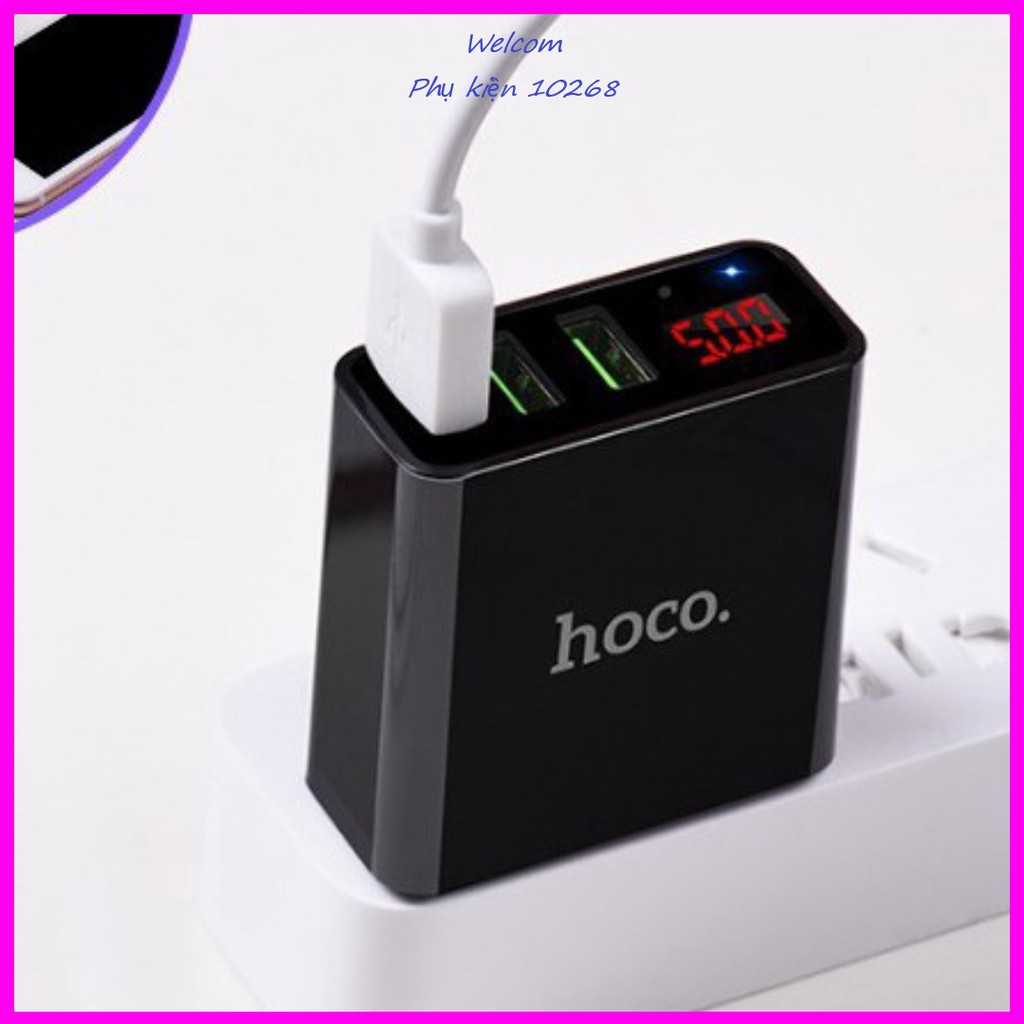 Củ sạc 3 cổng USB Hoco C15 có màn LED hiển thị đo dòng - Hàng Chính Hãng - Ổn định dòng cho Iphone/iPad/Android