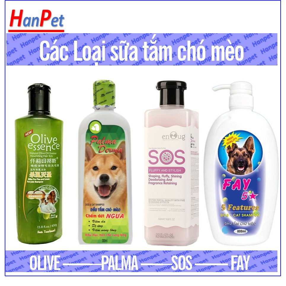 Sữa Tắm chó mèo (4 loại) SOS Olile fay 5 sao Palma sạch rận cho chó mèo hanpet