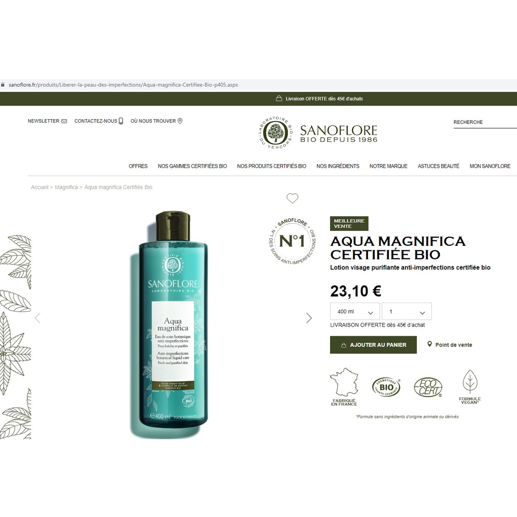 Nước hoa hồng Sanoflore Aqua Magnifica 200ml 400ml - nội địa Pháp