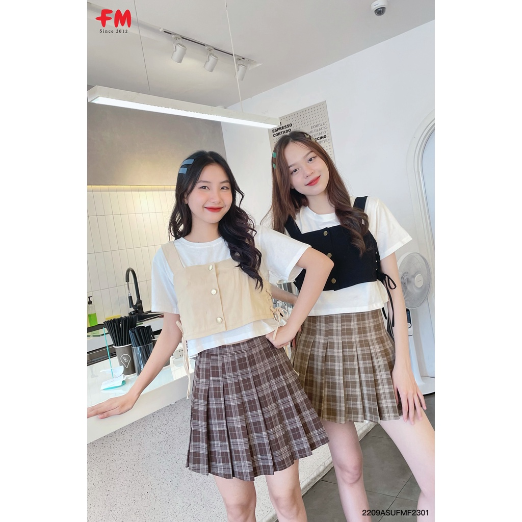 Set áo crotop rút dây 2 bên thời trang | Set áo gile croptop trẻ trung năng động | Fm Store 210923001