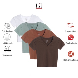 Áo thun nữ VIỆTBROTHERS croptop cổ tim 221APU15