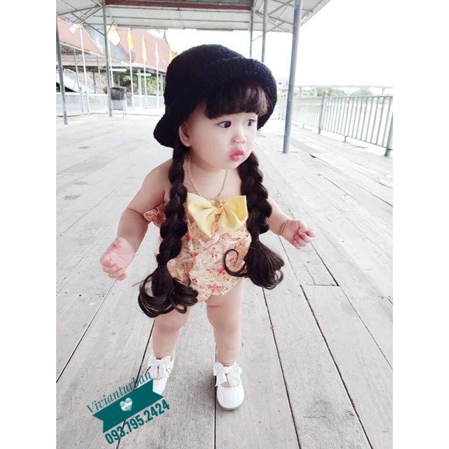 Nón len tóc giả cho bé