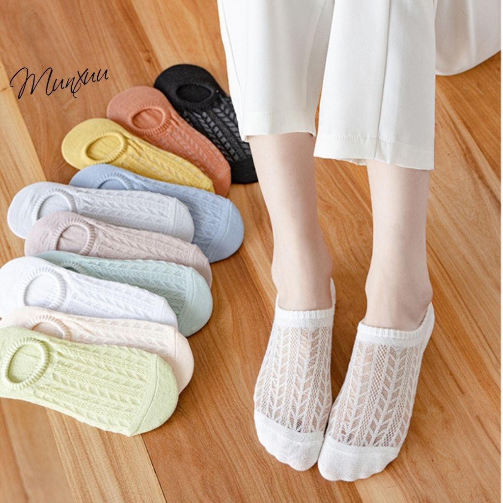 Tất chân nữ cổ ngắn Cotton đeo hài mặt lưới thông thoáng - MUNXUU T04