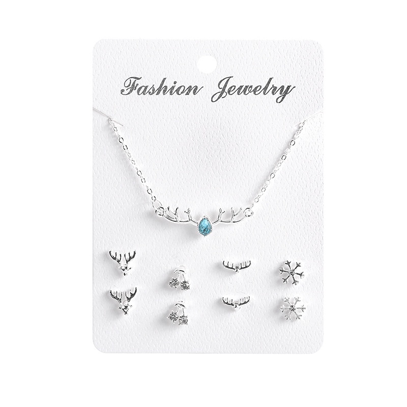 Set Vòng Cổ Mặt Hươu Và Khuyên Tai Dạng Hạt 9 Món Màu Bạc Đính Pha Lê Thời Trang Làm Quà Tặng Cho Nữ