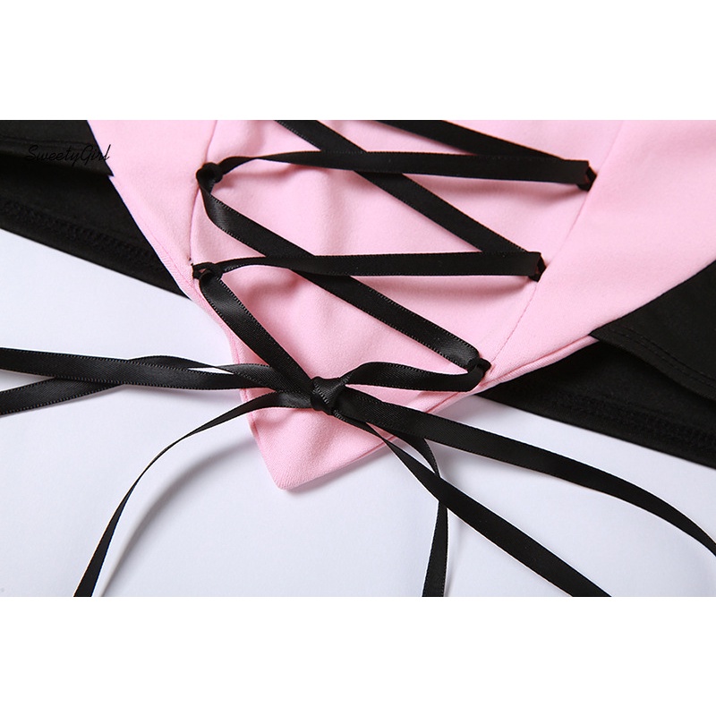 Áo Tank Top 2022 Dây Rút Hở Lưng Màu Sắc Tương Phản Thời Trang Dành Cho Nữ