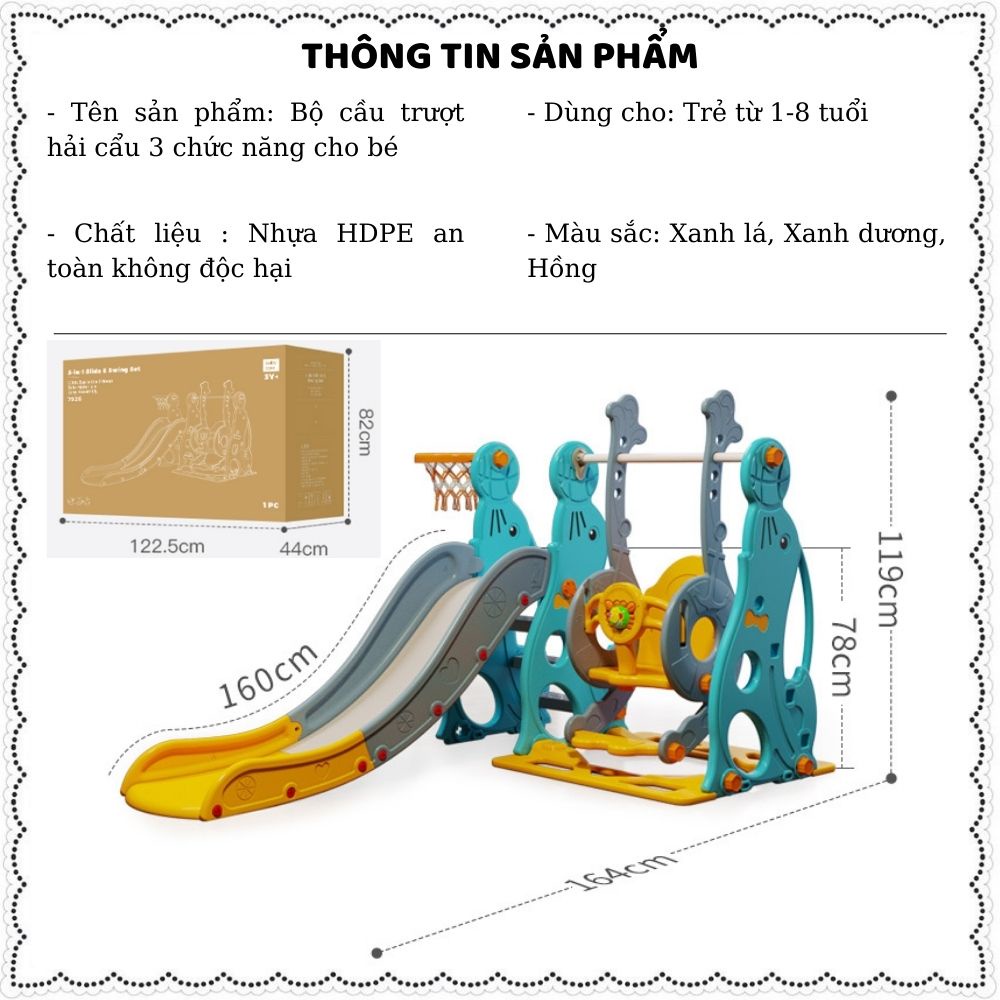 Cầu trượt cho bé, cầu trượt xích đu hải cẩu đồ chơi vận động cho trẻ 1-10 tuổi máng cao chất liệu nhựa nguyên sinh
