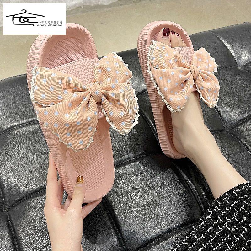 Dép Đi Trong Nhà Đế Dày Chống Trượt Đính Nơ Dễ Thương Thời Trang Mùa Hè Cho Bạn Gái