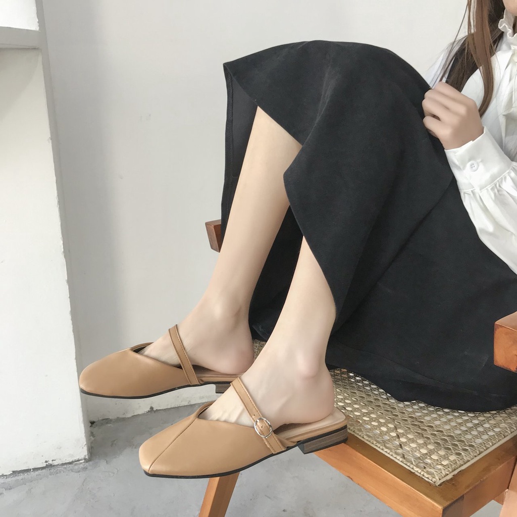 Giày búp bê mũi vuông đế bằng thiết kế cổ điển