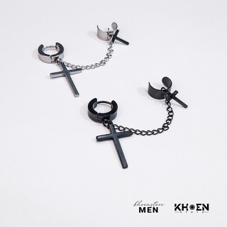 (1 Chiếc) Khuyên Thánh giá xích kẹp vành earcuff đen và bạc - Khoen Store