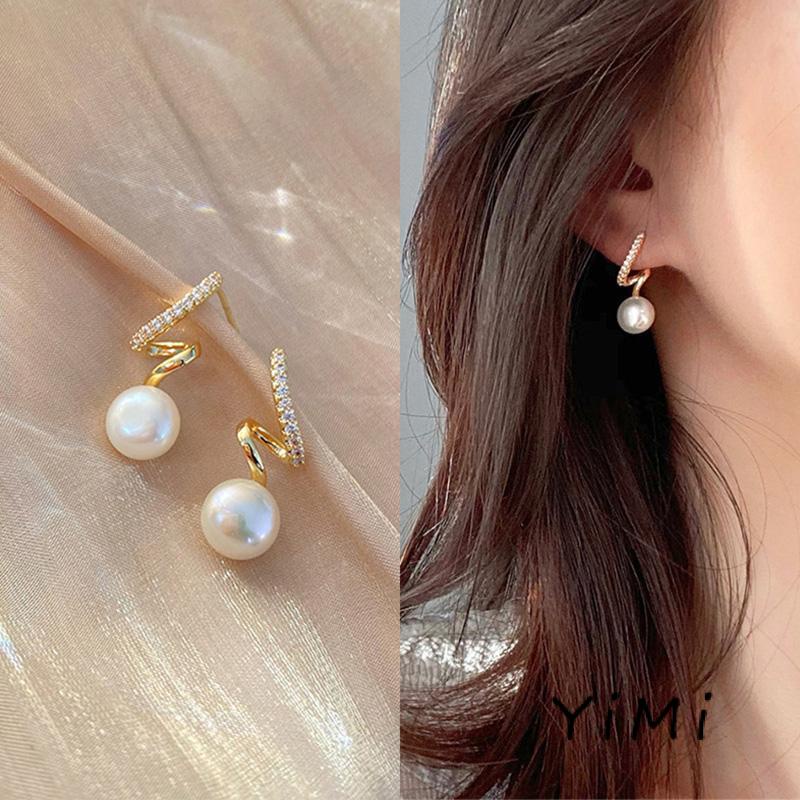 Bông tai mạ bạc 925 đính ngọc trai đơn giản thời trang phong cách Hàn Quốc