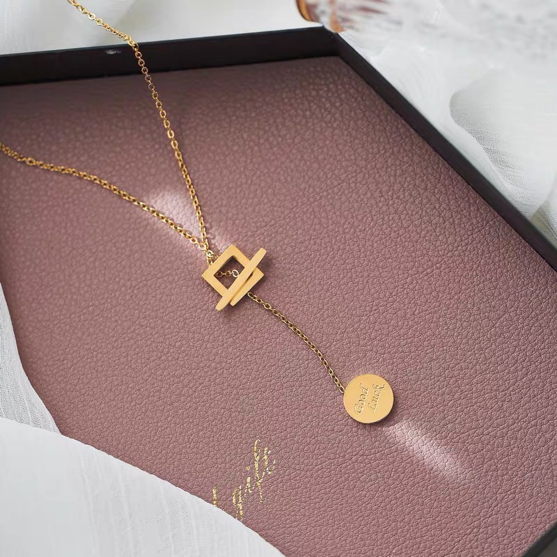 Dây chuyền thép titan mạ vàng 18k họa tiết hình học thời trang âu mỹ sang trọng dễ phối đồ
