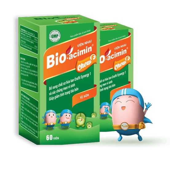 Bio-acimin Chew F - giúp bổ sung chất xơ, giảm tình trạng táo bón ở trẻ em và người lớn. Bổ sung vi khuản có lợi