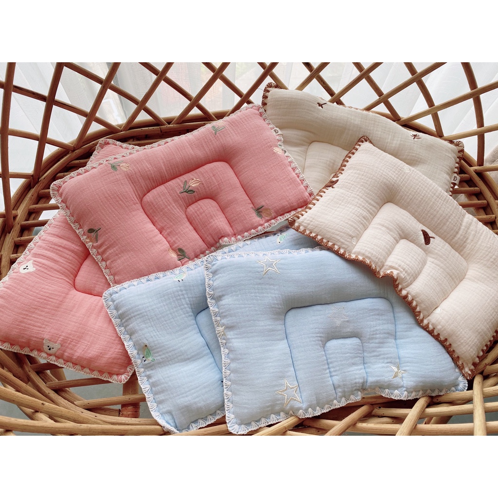 Set chăn gối vải xô muslin viền sò phong cách Hàn Quốc  OME