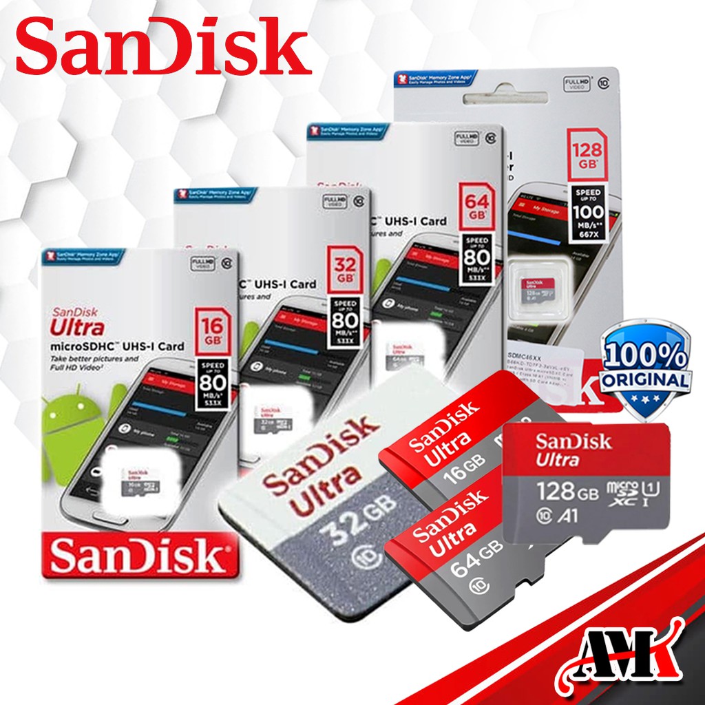 SANDISK Thẻ nhớ Micro SD Class 10 16GB 32GB 64GB 128GB Class 10