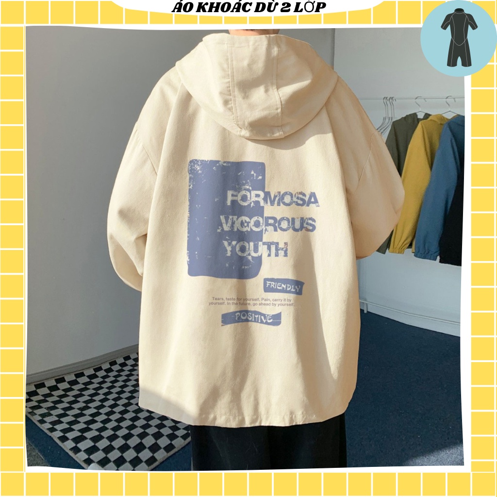 Áo khoác dù nam nữ unisex có mũ , áo dù 2 lớp in hình YOUTH
