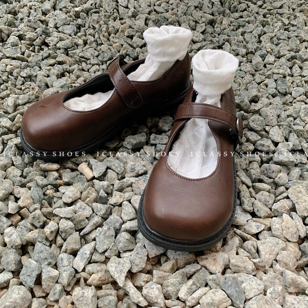 Giày Lolita Ulzzang Vintage, Giày Oxford Da Mềm Cao Cấp Mũi Tròn Khóa Cài Dây Mảnh Đế Dày 1cm, Hàn Quốc - Iclassy_shoes