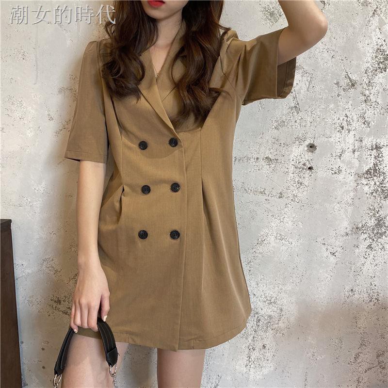 Đầm Tay Ngắn Cổ Vest Dáng Chữ A Phối Hai Hàng Nút Phong Cách Vintage | BigBuy360 - bigbuy360.vn