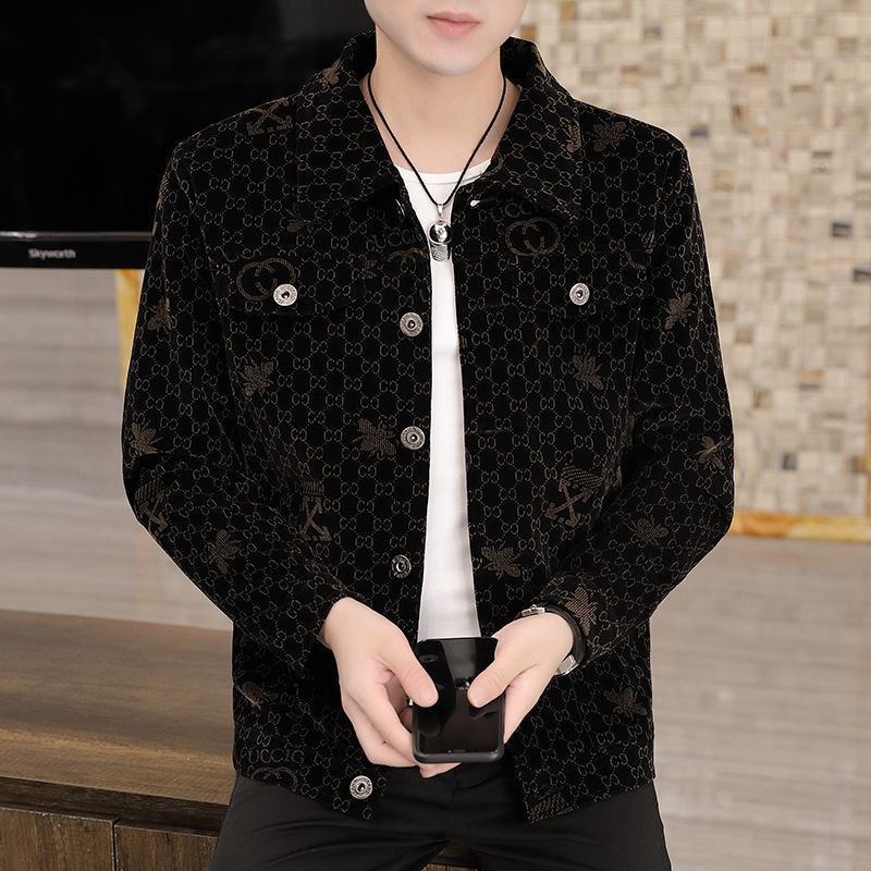 Áo khoác nhung in họa tiết phong cách xuân thu thời trang cá tính cho nam