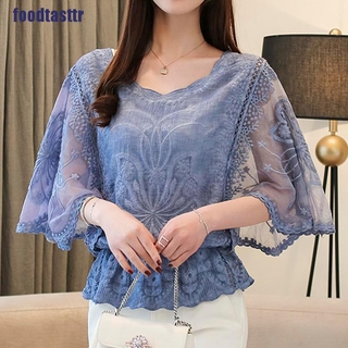 Áo chiffon nữ tay lửng phối ren