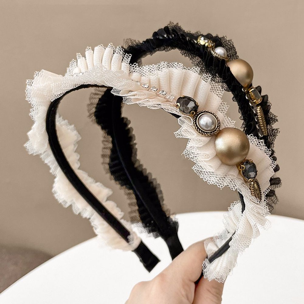 Băng Đô Cài Tóc Vải Lưới Đính Ngọc Trai Phong Cách Hàn Quốc Cổ Điển Cho Nữ