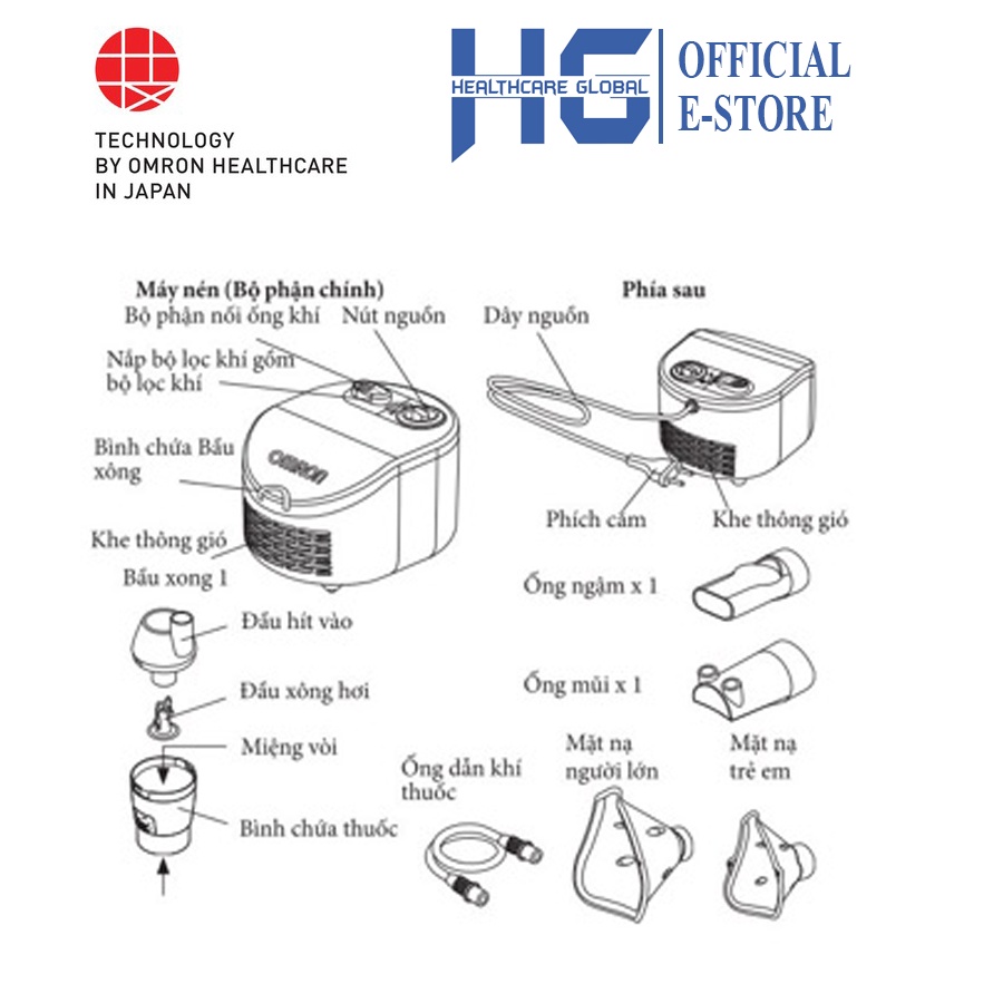 Máy Xông Khí Dung , Mũi Họng Omron NEC106 | Thương Hiệu Nhật Bản Bảo Hành 24 Tháng