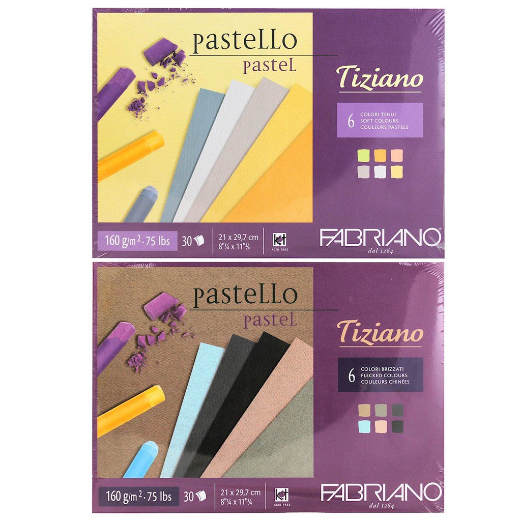 Tập giấy màu Fabriano Tiziano Pastello - A4- 6 màu (Soft/Flecked) - 160gsm pad  - 30 tờ