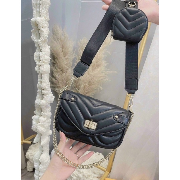 Túi Đeo Chéo Nữ Trần Trám, Set 2 Túi Xách Nữ Khoá Xoay