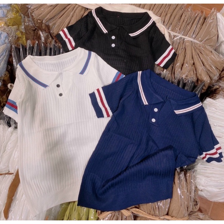 Áo len mongtogi nữ cổ bẻ dáng áo polo phối viền cổ viền tay áo nhiều màu hàng Quảng Châu AL003 [ảnh shop chụp ở cuối]