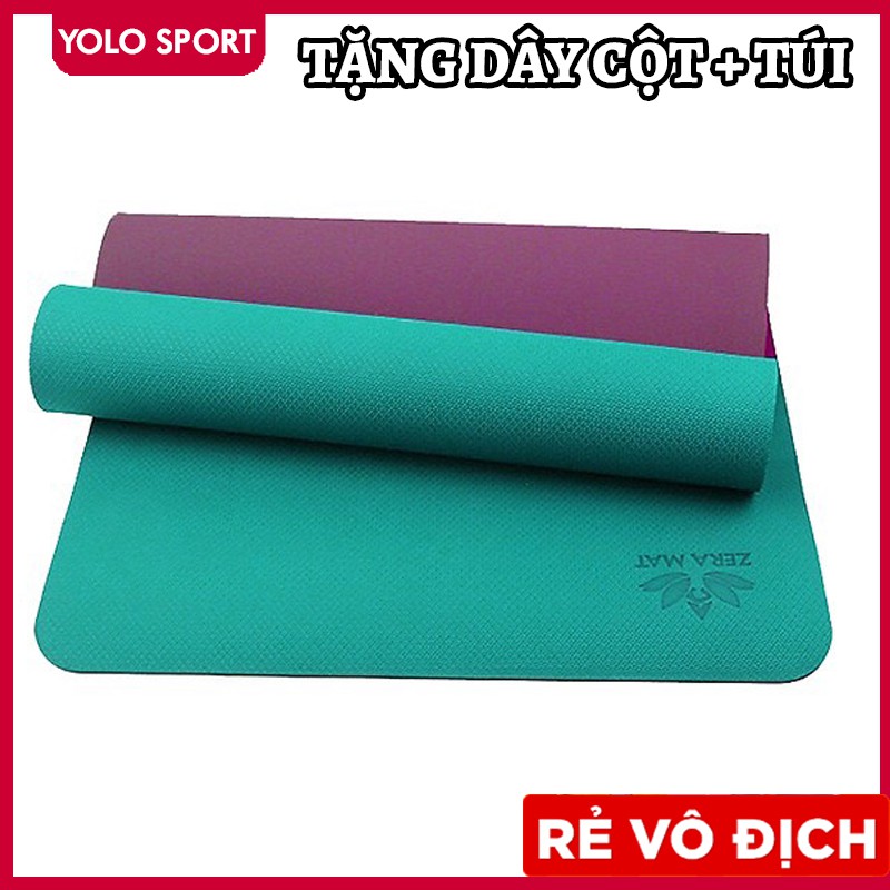 Thảm Tập Yoga TPE ZERA MAT 8mm 2 Lớp Màu Xanh Ngọc - Hồng ❤️ Cao Cấp, Siêu Bám, Không Mùi Hôi ❤️ Tặng Dây Cột ❤️