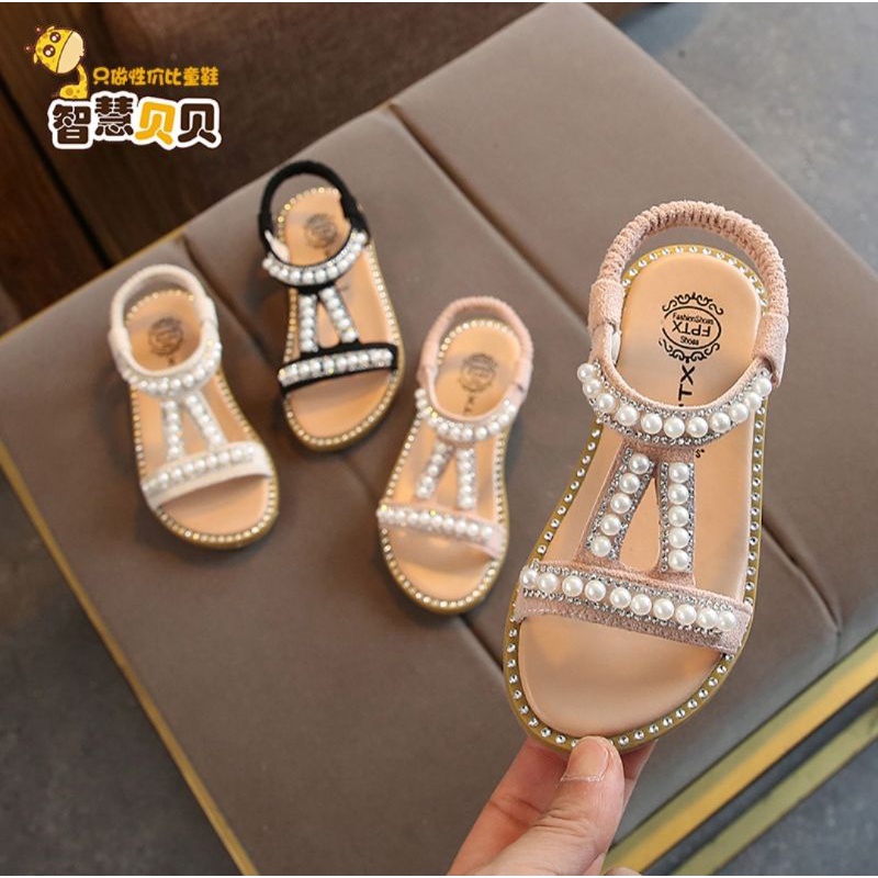 sandal bé gái - dép quai hậu cho bé chun co dãn đính ngọc đế chống trượt thời trang hè F11