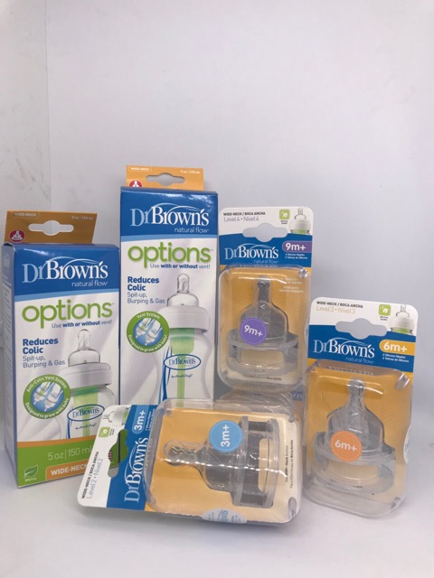 [Chính Hãng] HỘP 2 NÚM TY SILICONE DR.BROWN'S CỔ RỘNG LEVEL 1-2-3-4- ycut
