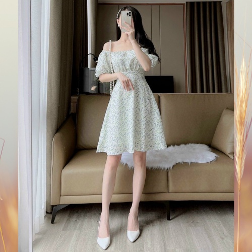 Váy hoa nhí đi làm, đi biển, đi chơi sang chảnh, đầm nữ công sở ngắn tay V4_Deloga