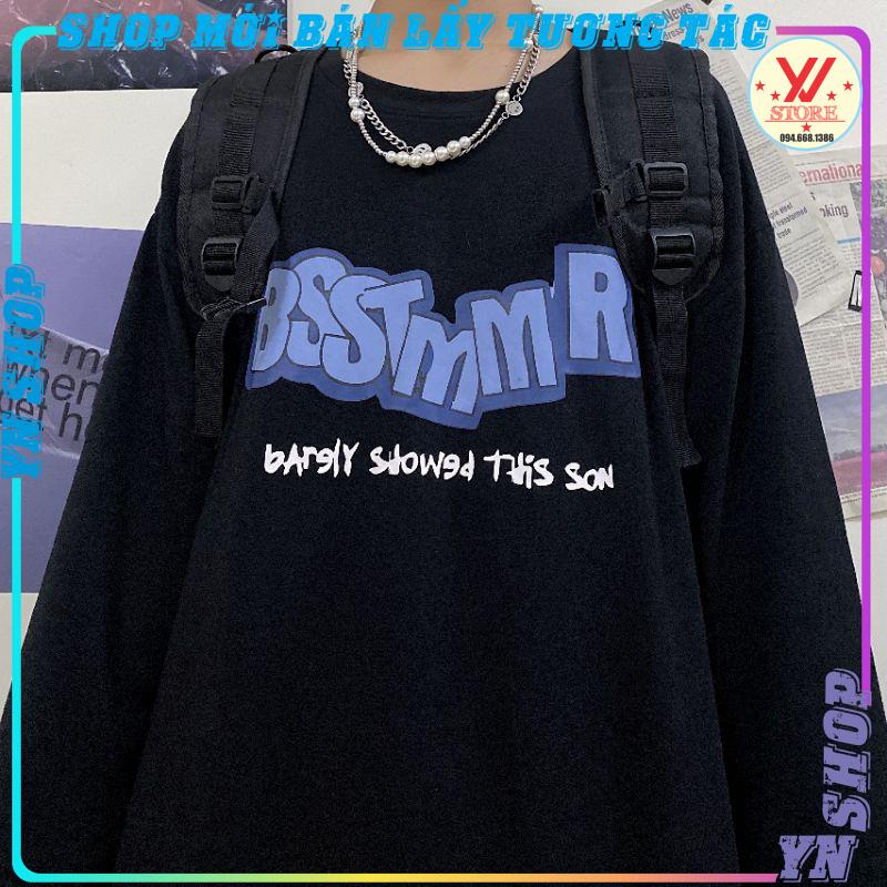 Áo thun tay dài form rộng in chữ BSTTM ,áo phông dài tay chất cotton dày đẹp in hình chữ xanh